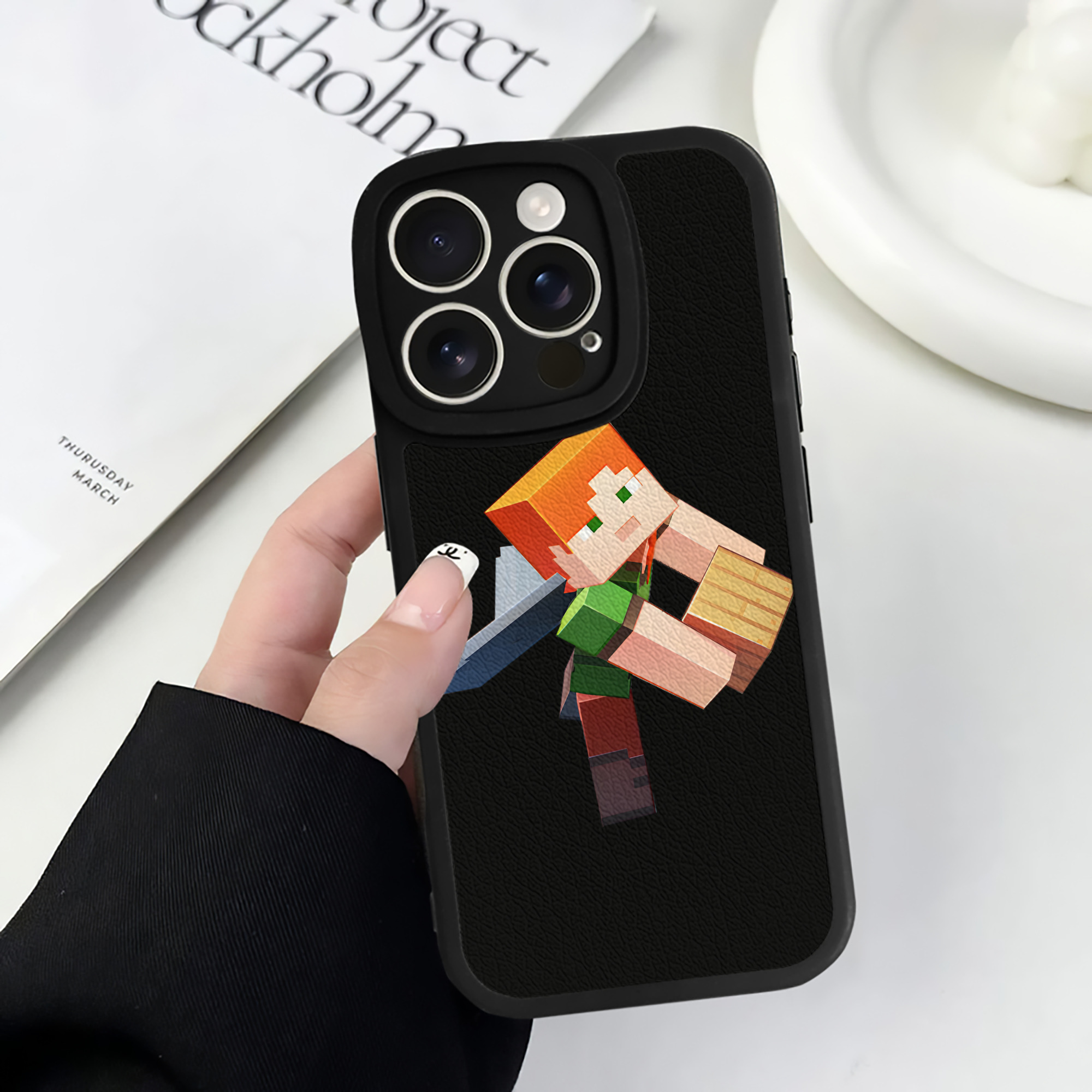 （画像用） マインクラフト ブロックの世界 Minecraft MC Block world 【iPhone 16シリーズ対応】シリコンスマホケース（レザー調） 材質：シリコン